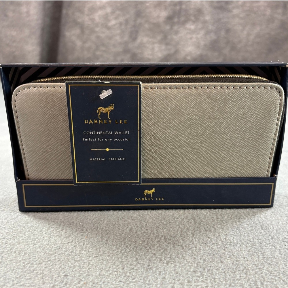 Dabney Lee Continental Wallet Saffiano Zip Around Taupe Grey NIB